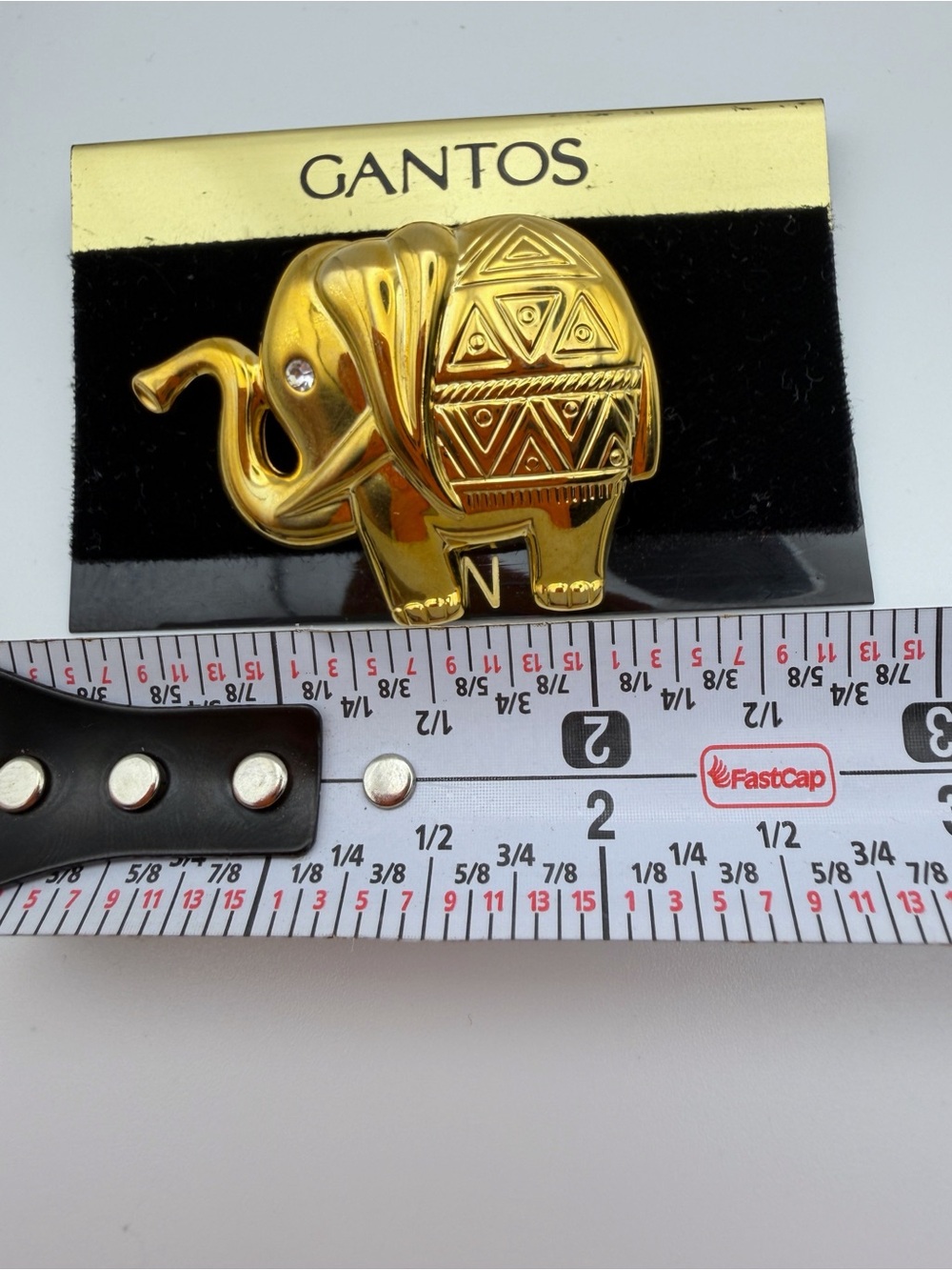 Vintage Gantos Gold Tone Elephant Brooch Rhinestone Eye Figural Pin NOS - Picture 5 of 6